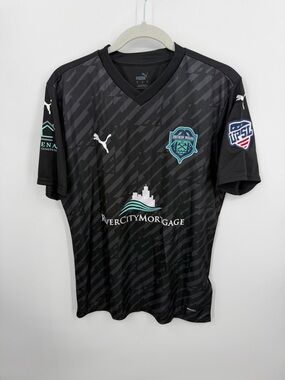 Puma Southern Indiana FC soccer jersey black teal sz L dry cell wolf 18
